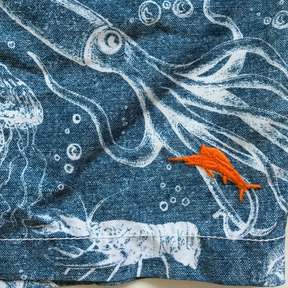 Tommy Bahama Relax Mens Blue Sea Life Marlin Squid Swim Trunks Large